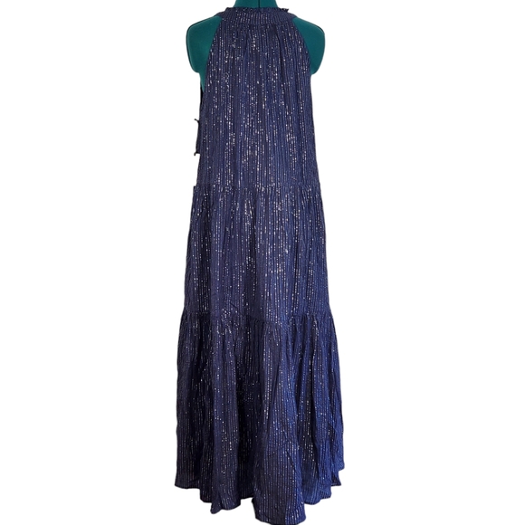 Apiece Apart Nissi Blue Metallic Tiered Maxi Halter Dress Small New With Tags - Picture 7 of 16